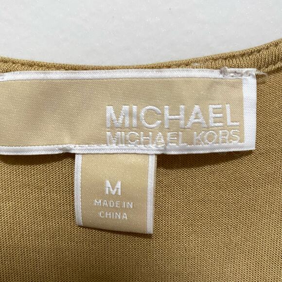 MICHAEL Michael Kors Gold Sequin Top SIZE MEDIUM Chevron Stripes Tee V-Neck - Picture 3 of 7